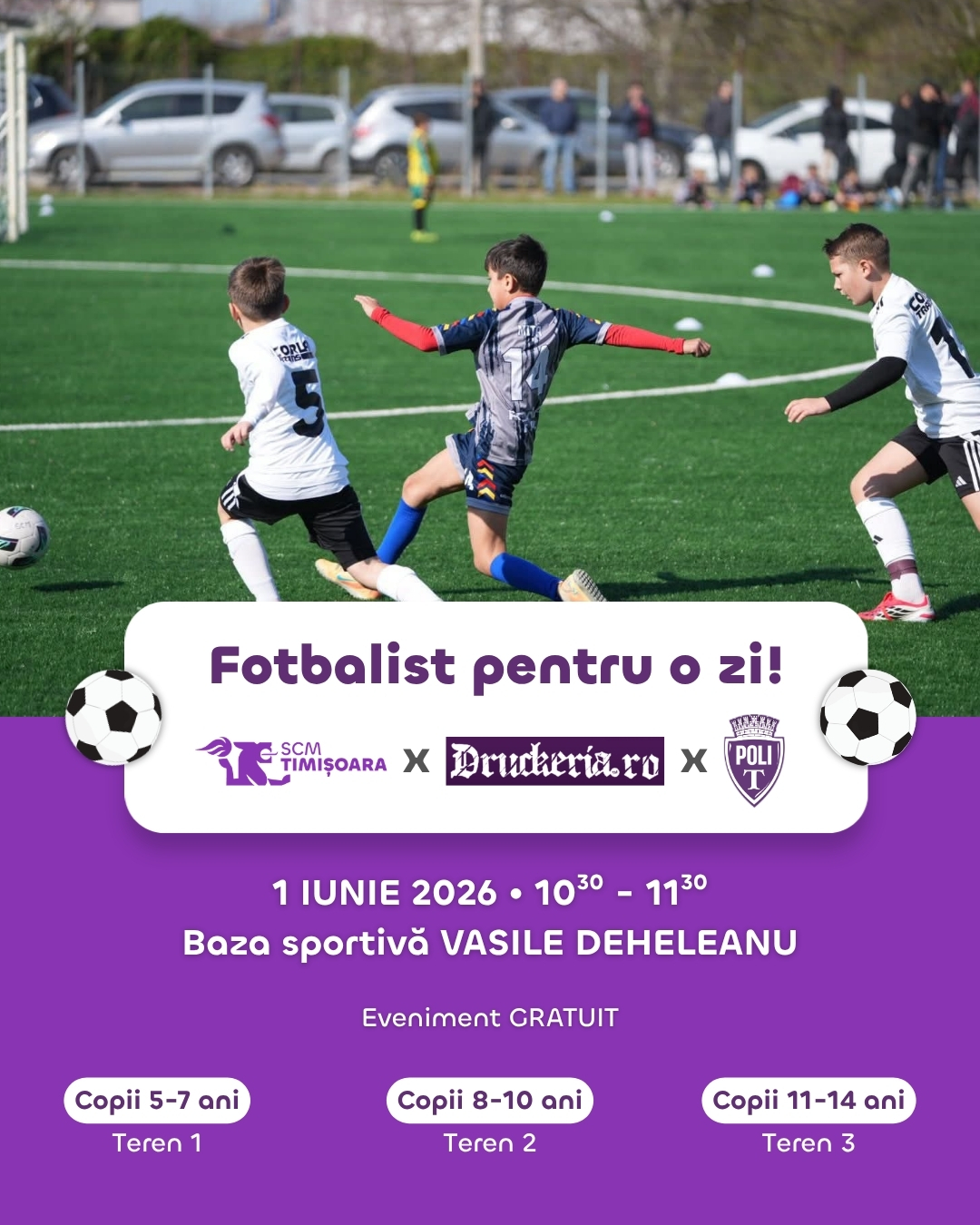 Încearcă un sport de ziua ta! Fotbal cu Poli Timișoara Copii 11-14 ani